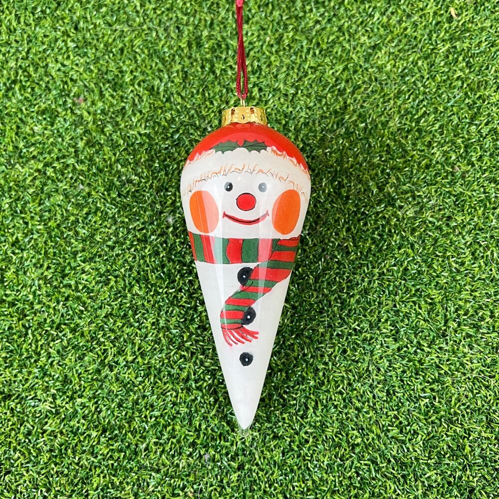 Vintage Teardrop Glass Painted Snowman Face Christmas Ornament